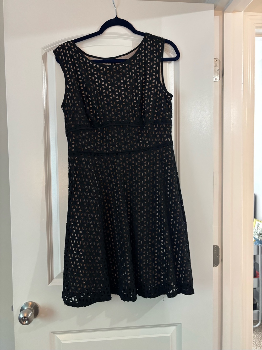 LOFT Black Eyelet Fit-and-Flare Dress
